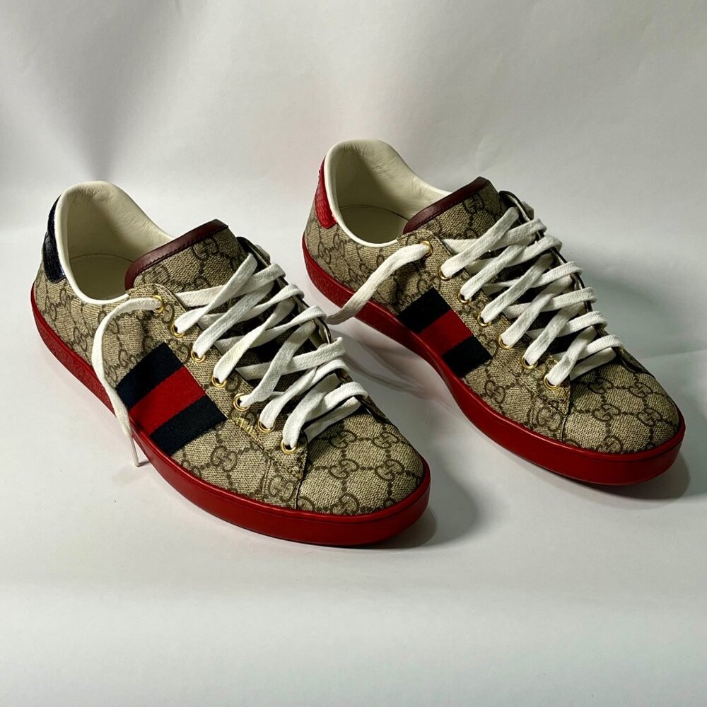 Gucci Mens GG Supreme Sneakers With Red & Blue Accents Size 7 Leather Canvas - Picture 2 of 8